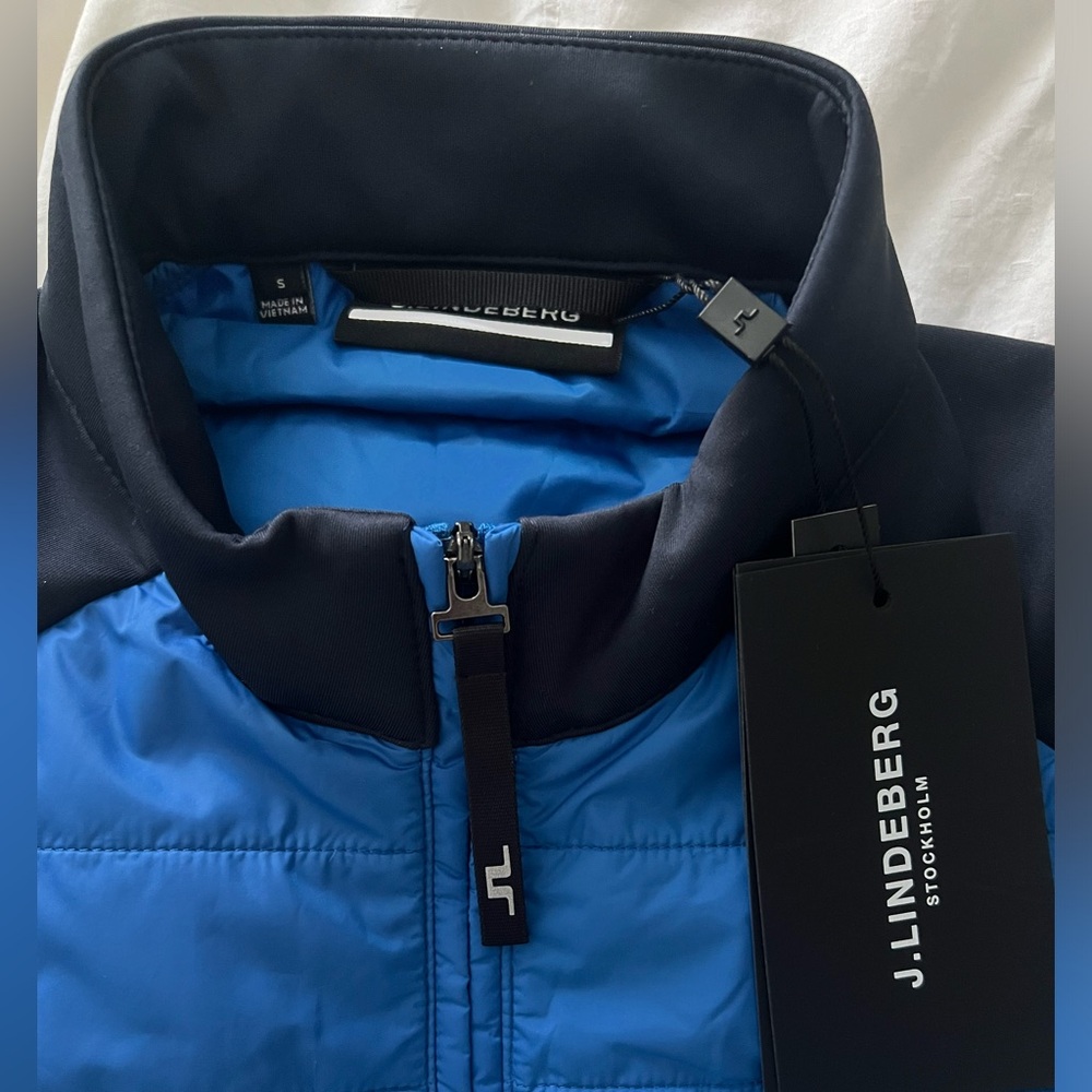 J Lindeberg Kenny Golf Hybrid Jacket Navy/Royal Puffer Men Small NWT - Picture 2 of 4